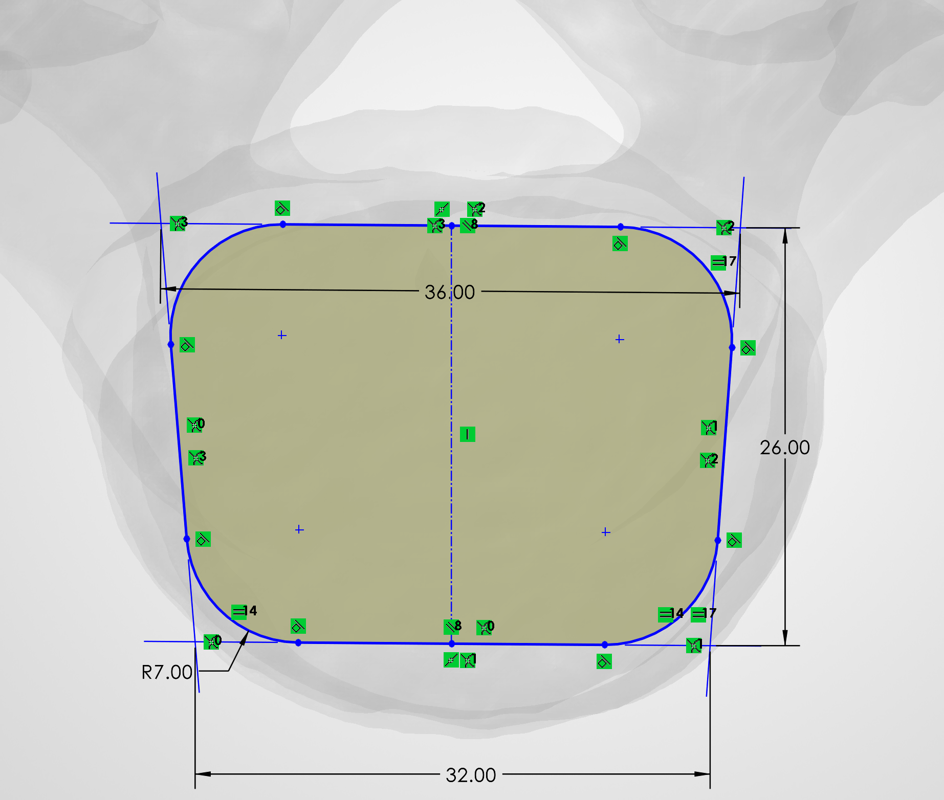 Revised footprint sketch with corrected fillets