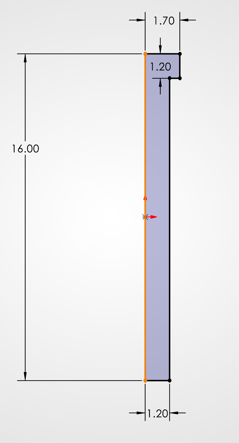 Screw profile sketch prepared for a revolve feature