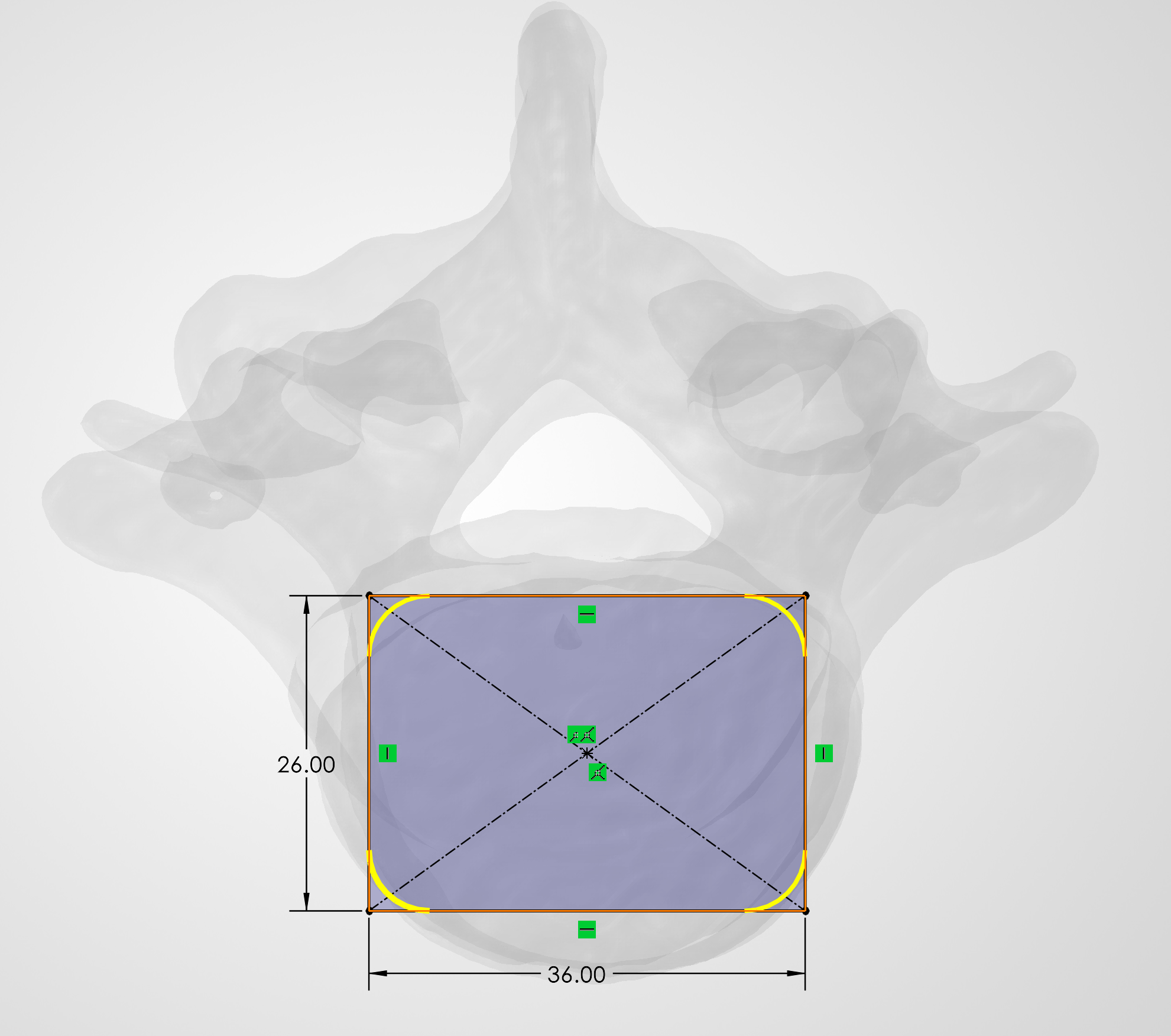 Initial cage footprint sketch with sketch fillets