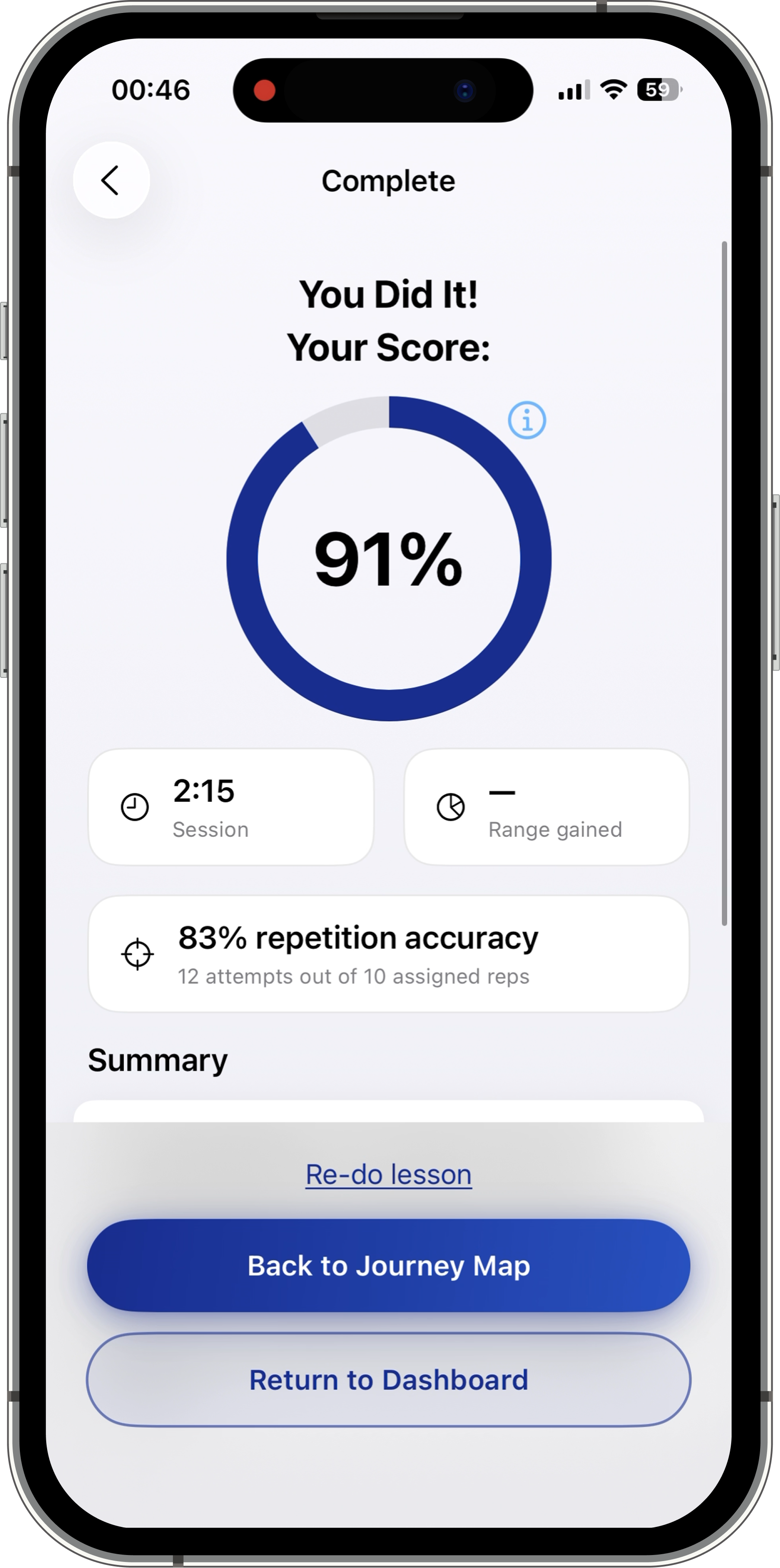 RealRehab patient app screen