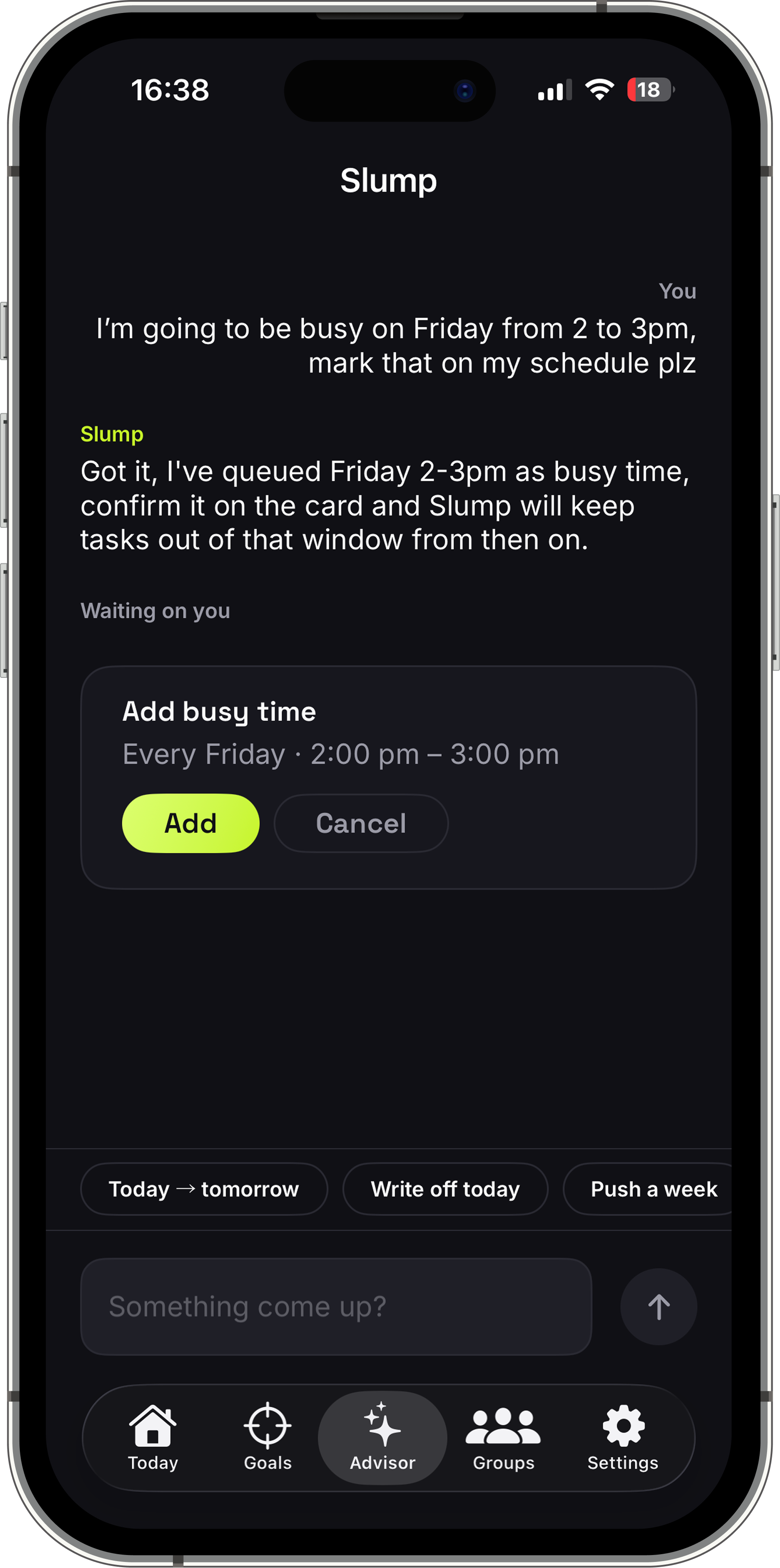 Slump AI advisor conversation