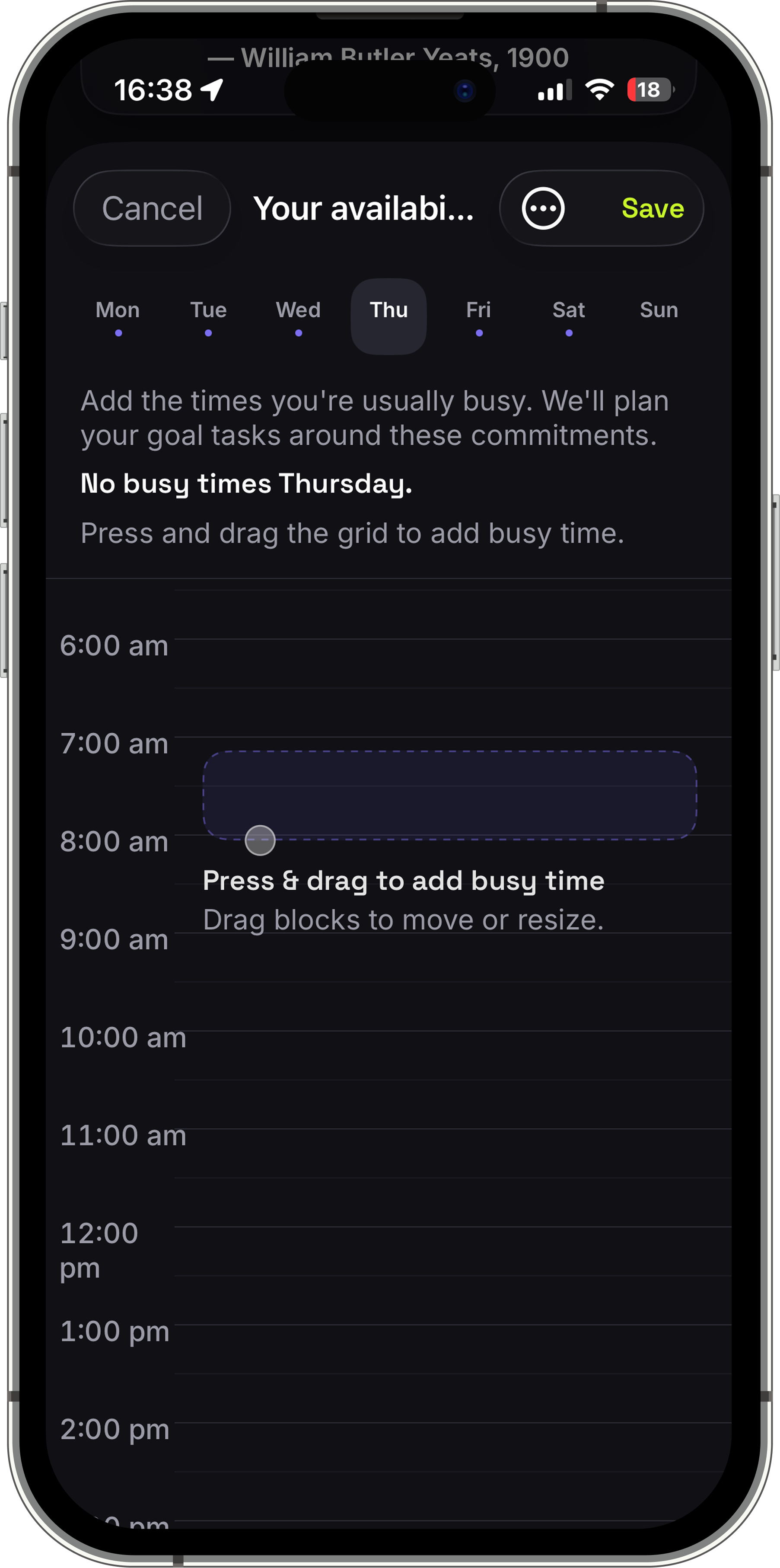 Slump weekly availability schedule
