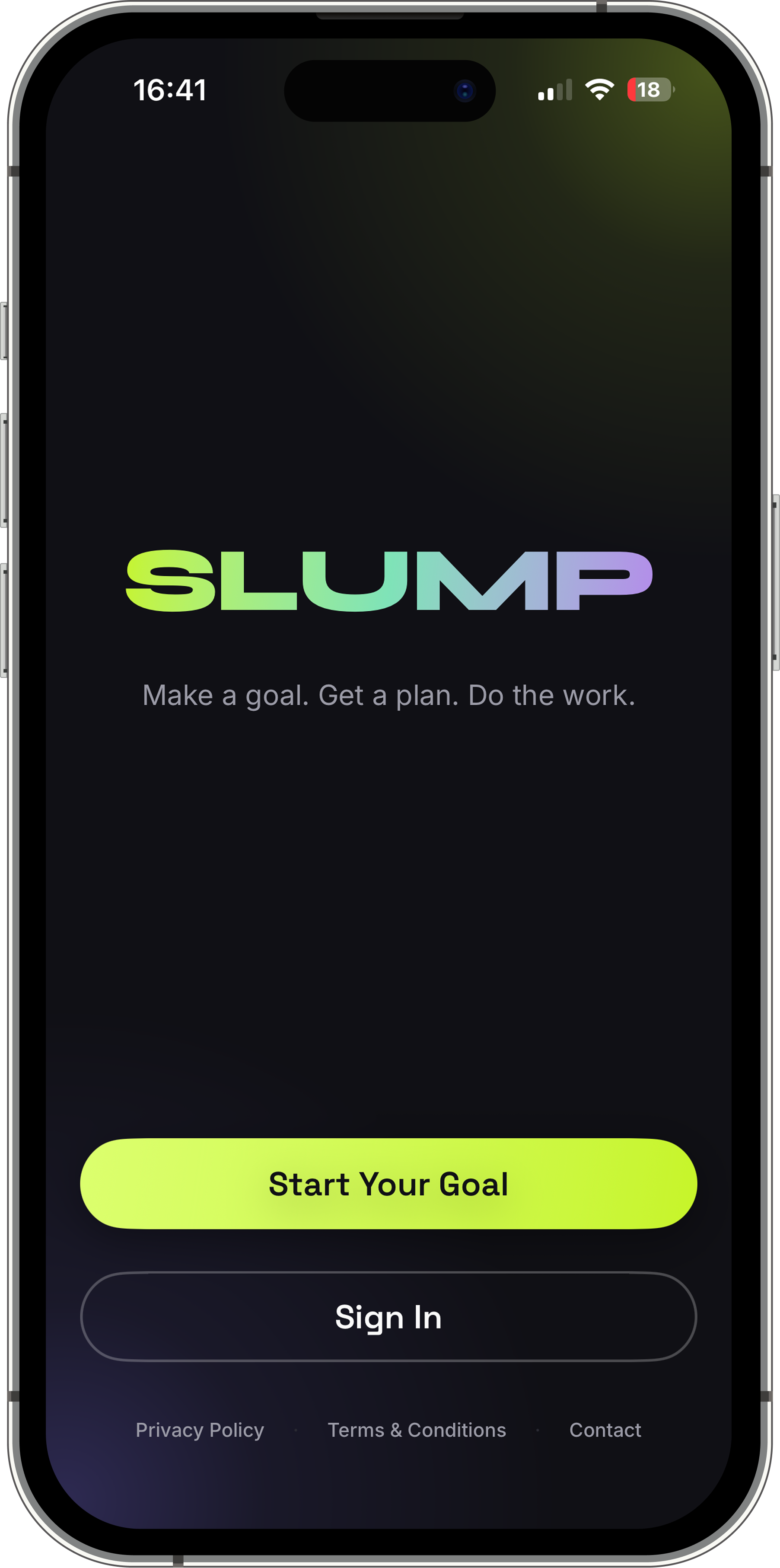 Slump welcome screen